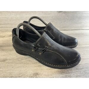 Womens 8.5 W Clarks Bendables 84151 Black Leather Slip On Zipper Loafers Shoes‎